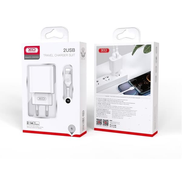XO Väggladdare 2x USB 2.1A med MicroUSB Kabel CE02C - Vit