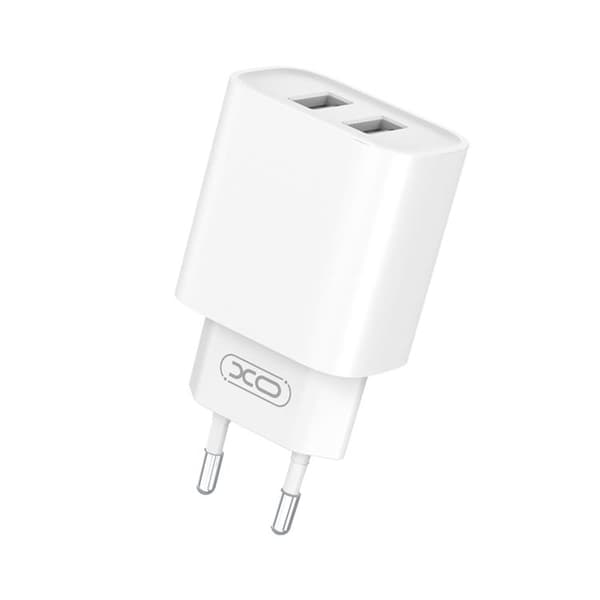XO Väggladdare 2x USB 2.1A med MicroUSB Kabel CE02C - Vit