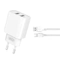 Miniatyrbild 1 av 5: XO Väggladdare 2x USB 2.1A med MicroUSB Kabel CE02C - Vit