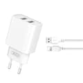 Miniatyrbild 1 av 5: XO Väggladdare 2x USB med Lightning Kabel CE02C 2.1A - Vit