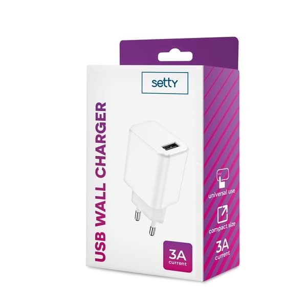 Setty Väggaddare USB 3A - Vit