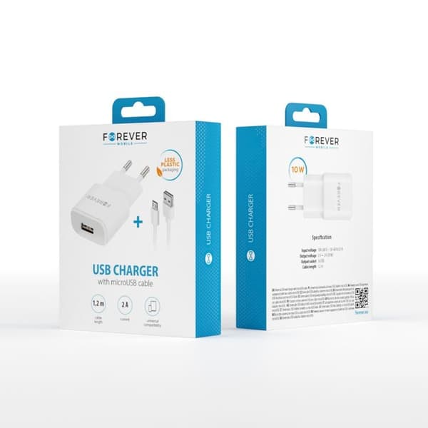 Forever Väggladdare MicroUSB 2A med Kabel - Vit