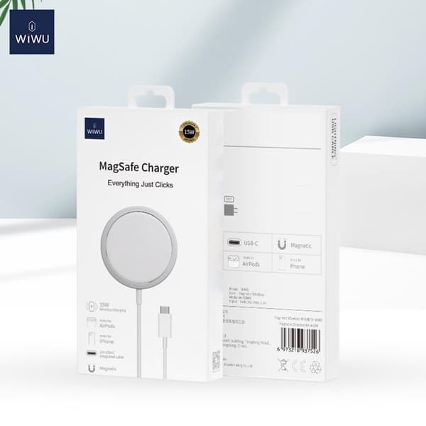 WIWU Magnetisk Trådlös Laddare 15W Wi-W009 - Vit