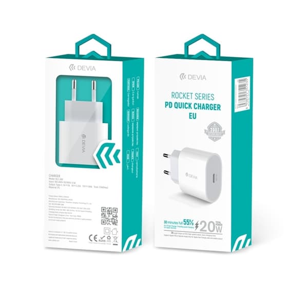 Devia Väggladdare 20W USB-C Rocket PD - Vit