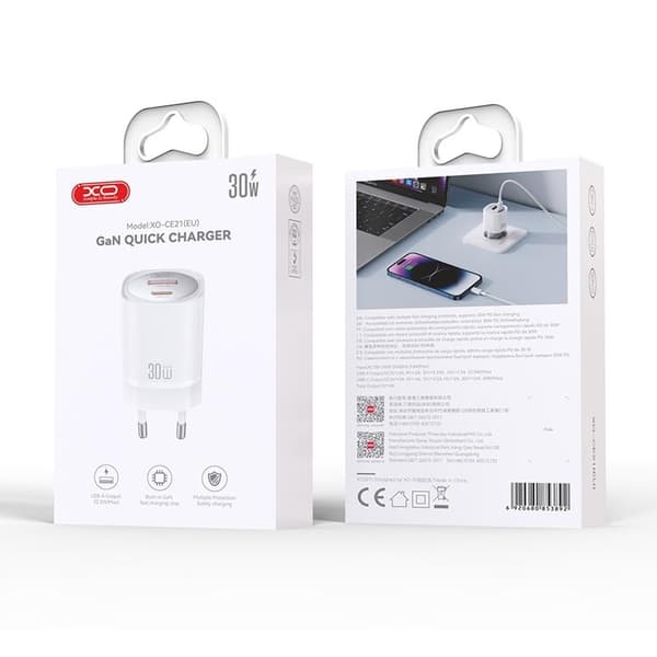 XO Snabbladdare 30W USB Till USB-C CE21 PD - Vit