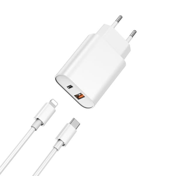 WIWU Snabbladdare USB/USB-C 20W USB-C/Lightning Kabel PD QC