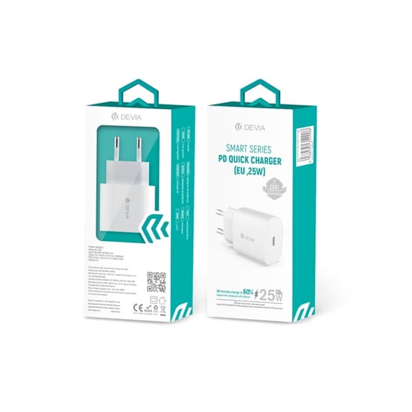 Devia Väggladdare 25W USB-C Smart PD - Vit