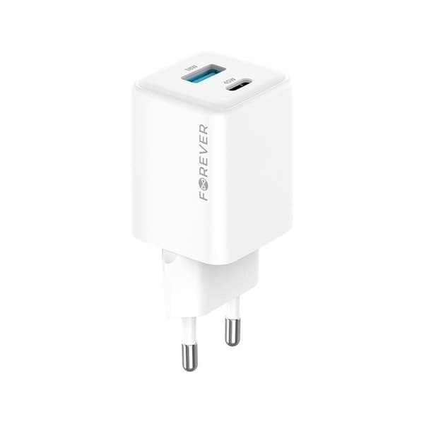 Forever Snabbladdare USB-A - USB-C 45W GaN PD QC - Vit