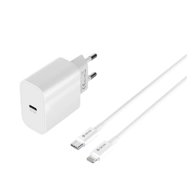 Devia GaN Snabbladdare USB-C 30W PD USB-C/Lightning Kabel