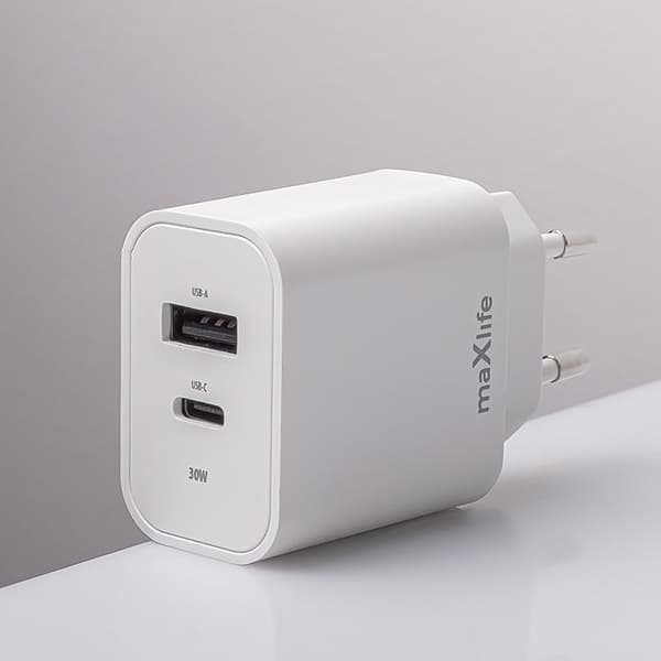 Maxlife Väggladdare USB/USB-C 30W med USB-C/USB-C Kabel PD QC