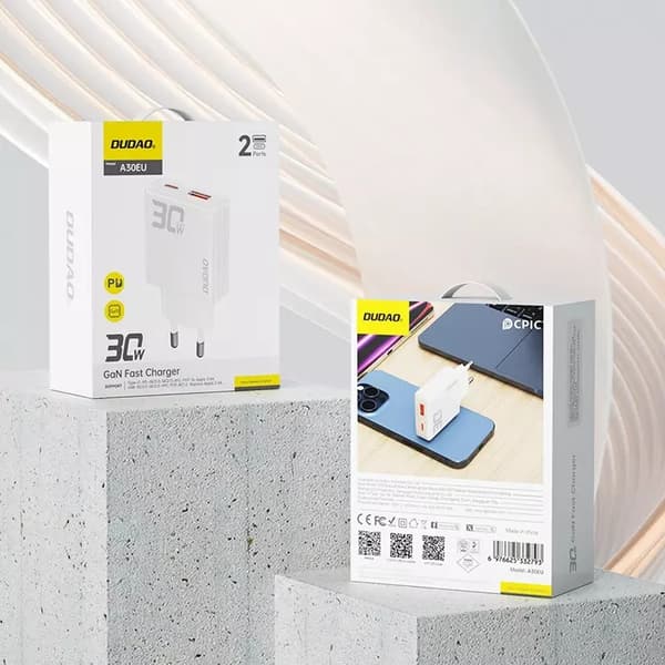 Dudao Snabbladdare 30W USB-A Till USB-C GaN - Vit