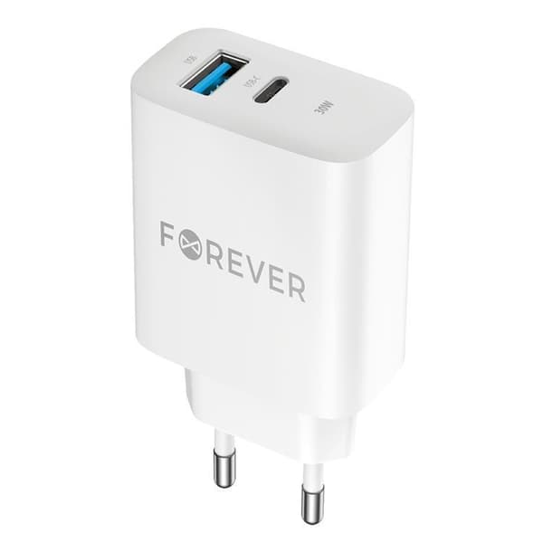 Forever Snabbladdare 30W USB/USB-C med Kabel 60W PD QC