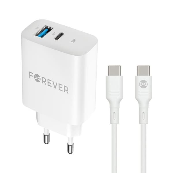 Forever Snabbladdare 30W USB/USB-C med Kabel 60W PD QC