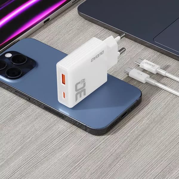Dudao Snabbladdare 30W USB-A/USB-C med USB-C/USB-C Kabel Vit