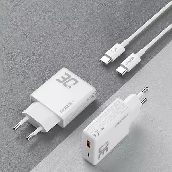 Dudao Snabbladdare 30W USB-A/USB-C med USB-C/USB-C Kabel Vit