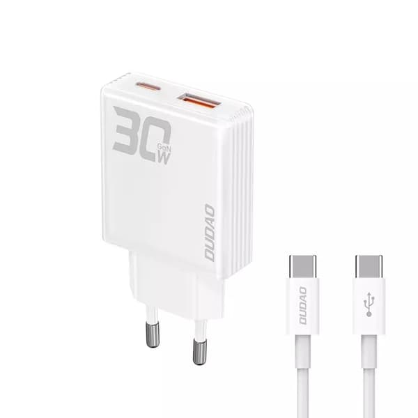 Dudao Snabbladdare 30W USB-A/USB-C med USB-C/USB-C Kabel Vit