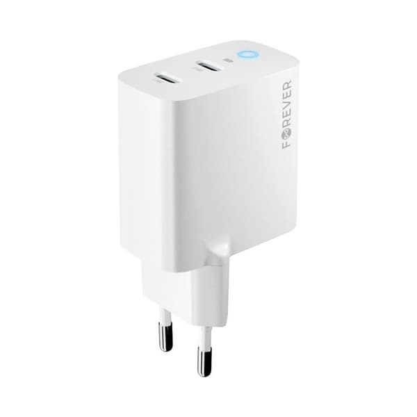 Forever Väggladdare 2x USB-C 40W GaN PD QC - Vit