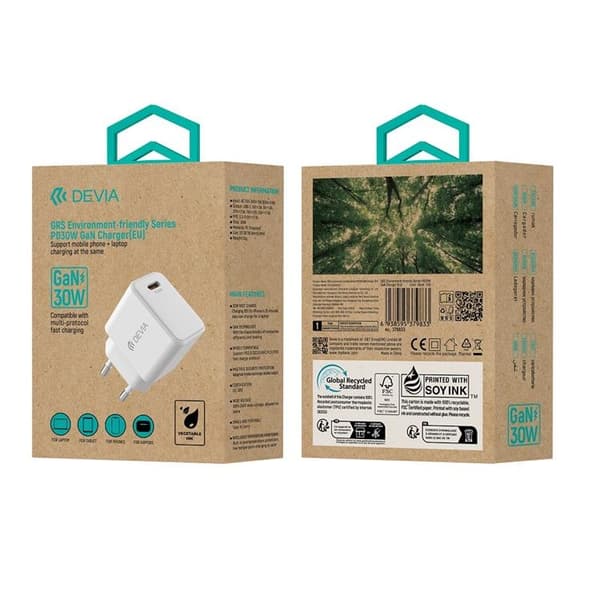 Devia Snabbladdare USB-C 30W PD GaN GRS - Vit