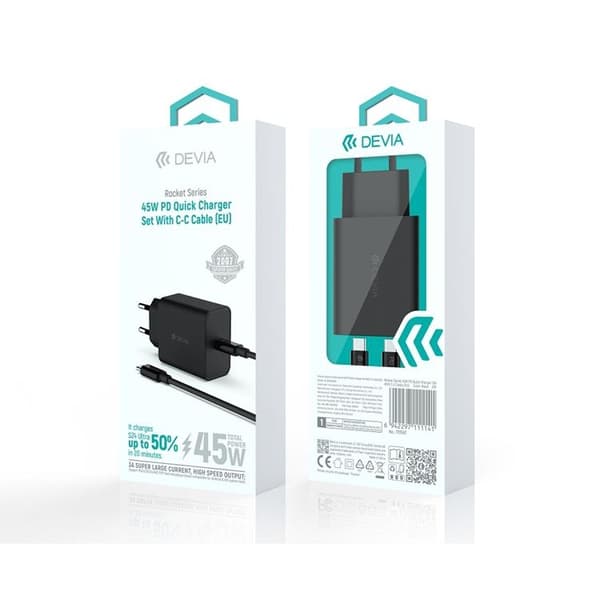 Devia Raket Snabbladdare USB-C 45W PD USB-C/USB-C Kabel