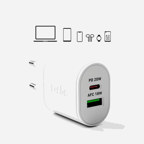 SBS Snabbladdare 20W USB-A USB-C med PD - Vit