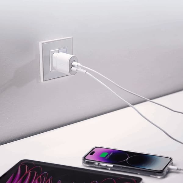 SBS Snabbladdare 20W USB-A USB-C med PD - Vit