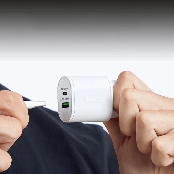 SBS Snabbladdare 20W USB-A USB-C med PD - Vit
