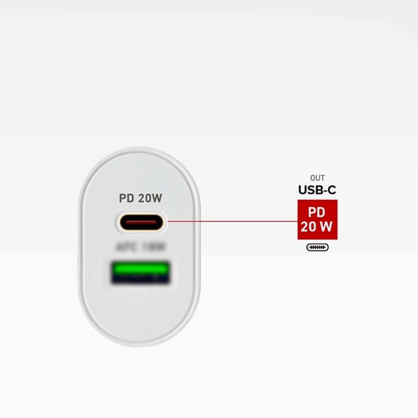 SBS Snabbladdare 20W USB-A USB-C med PD - Vit