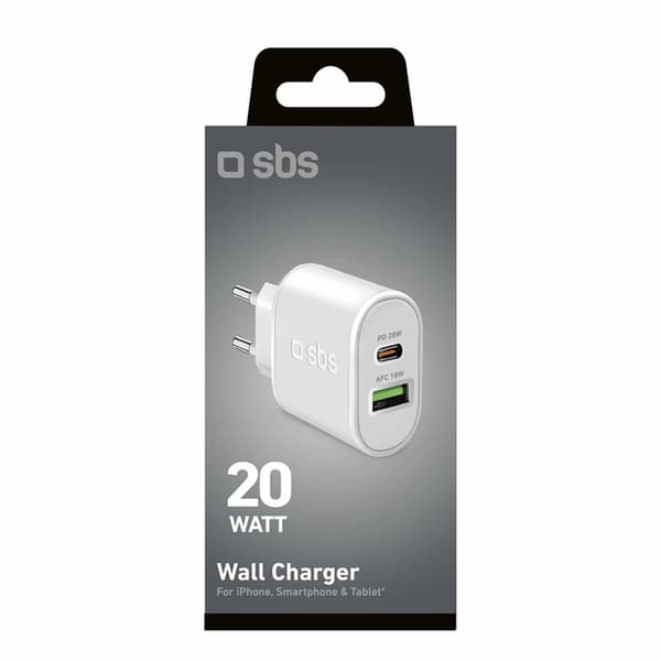 SBS Snabbladdare 20W USB-A USB-C med PD - Vit
