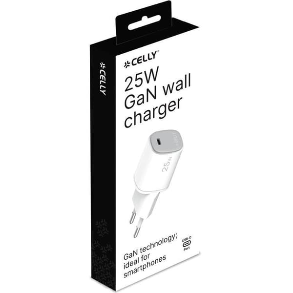 Celly Snabbladdare GaN 1 x USB-C PD 25W - Vit