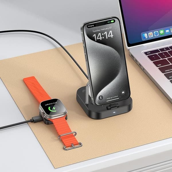 Hoco 3in1 Trådlös Laddare Apple Watch, iPhone, Airpods 5W 3A CQ16A - Svart