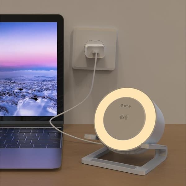 Devia Trådlös Laddare 15W Bluetooth-Högtalare och Lampa - Vit