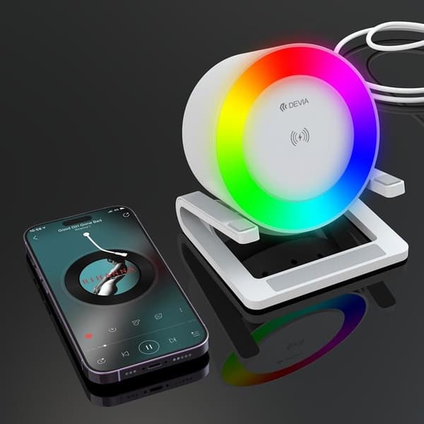 Devia Trådlös Laddare 15W Bluetooth-Högtalare och Lampa - Vit