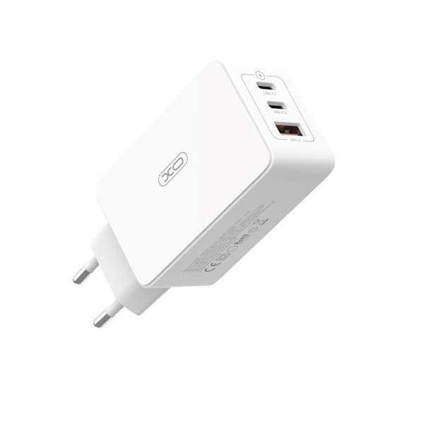 XO Väggladdare USB/2x USB-C 65W med USB-C/USB-C Kabel PD QC 3A