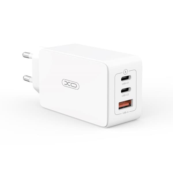 XO Väggladdare USB/2x USB-C 65W med USB-C/USB-C Kabel PD QC 3A