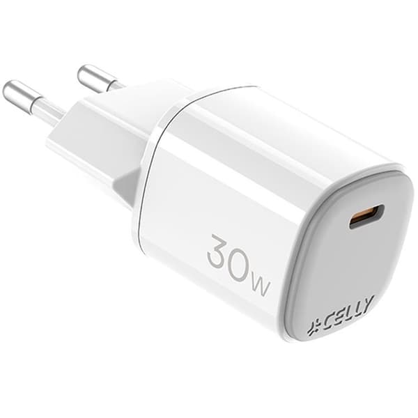 Celly Snabbladdare GaN 1 x USB-C PD 30W - Vit Vit