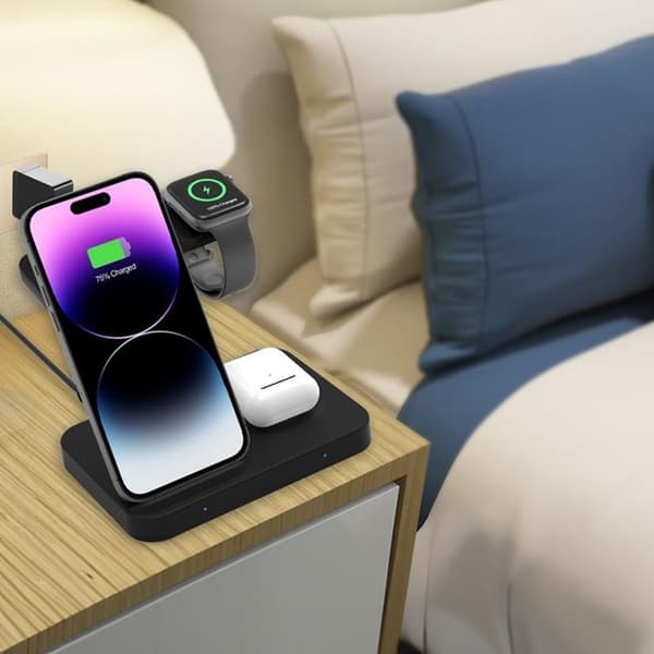 Tech-Protect 3in1 Qi 15W-A37 Trådlös Laddare För Android & Apple - Svart
