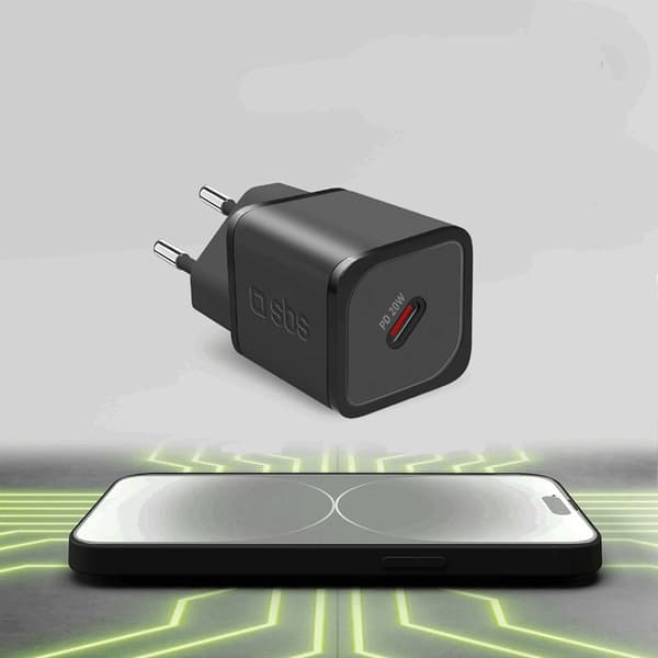 SBS Snabbladdare 20W GaN USB-C med Power Delivery - Svart