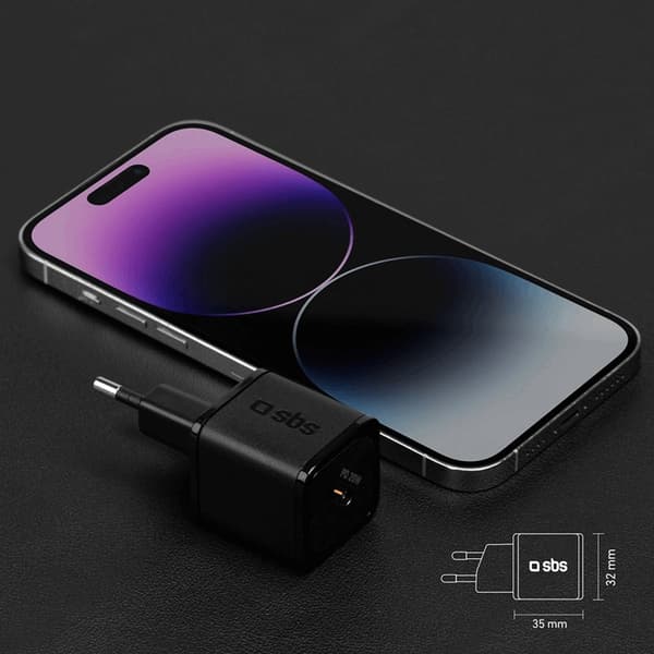 SBS Snabbladdare 20W GaN USB-C med Power Delivery - Svart