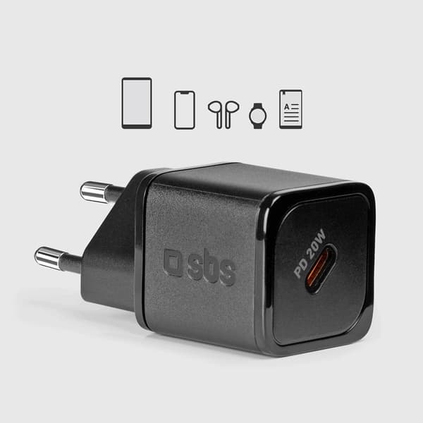 SBS Snabbladdare 20W GaN USB-C med Power Delivery - Svart