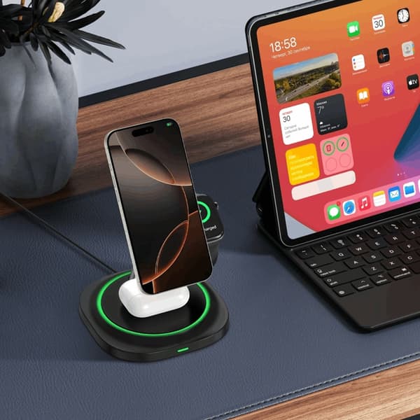3-in-1 Magsafe Trådlös Laddare iPhone, Apple Watch, AirPods Qi 15W