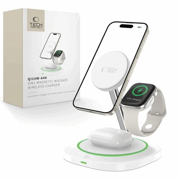 3-in-1 Magsafe Trådlös Laddare iPhone, Apple Watch, AirPods Qi 15W