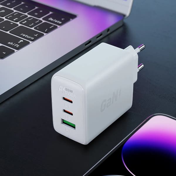 Acefast GaN Snabbladdare 2x USB-C USB-A QC4+ 65W - Vit