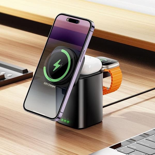 Hoco 6in1 Trådlös Laddare Apple Watch, iPhone, Airpods 15W - Svart