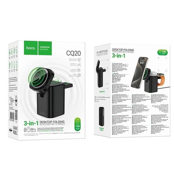 Hoco 6in1 Trådlös Laddare Apple Watch, iPhone, Airpods 15W - Svart