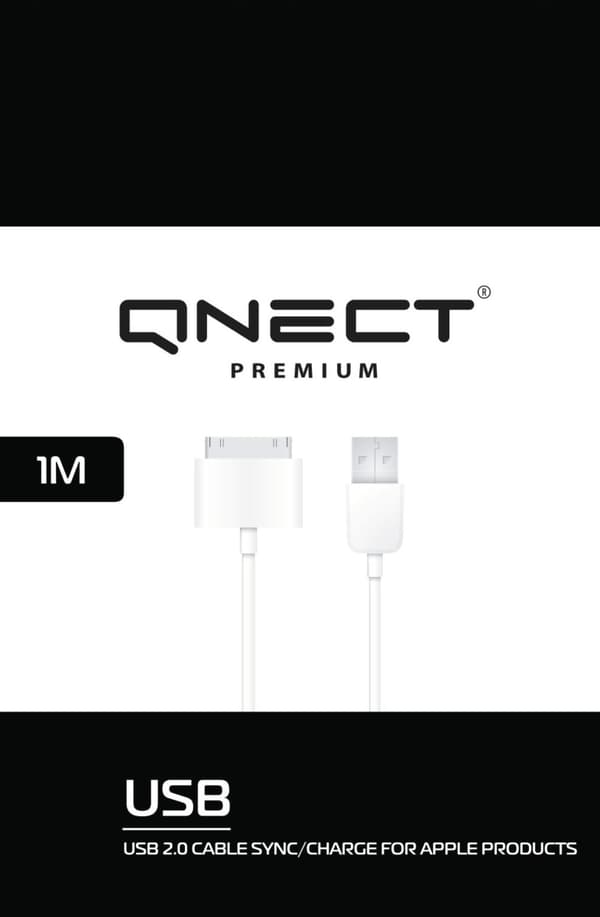 QNECT USB 2.0 type A hann - 30-pinners, 1 m, hvit