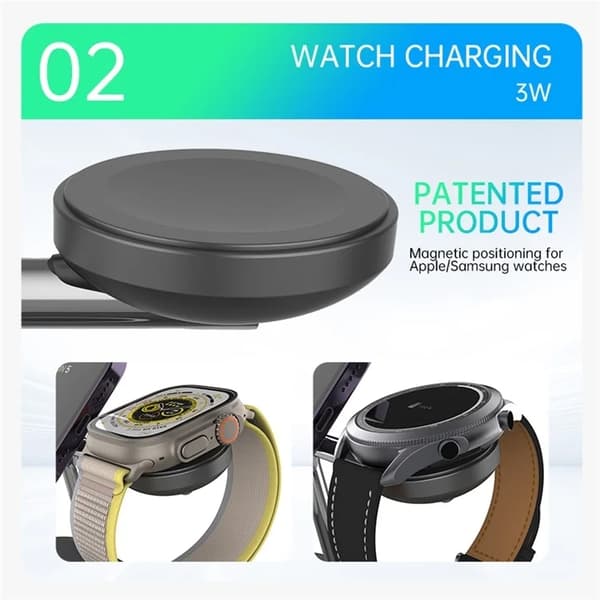 3-i-1 Samsung Galaxy S25 Ultra Qi2 15W Magnetisk Trådlös Laddare