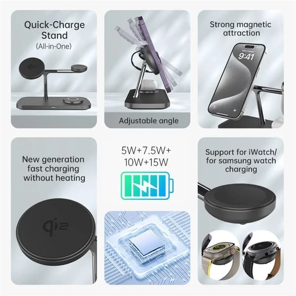 3-i-1 Samsung Galaxy S25 Ultra Qi2 15W Magnetisk Trådlös Laddare