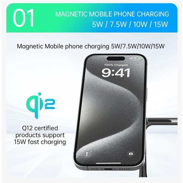 3-i-1 Samsung Galaxy S25 Ultra Qi2 15W Magnetisk Trådlös Laddare