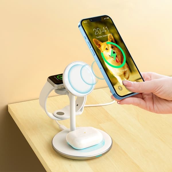 Choetech 3-in-1 Trådlös Laddare Magsafe 15W iPhone, Apple Watch, AirPods - Vit