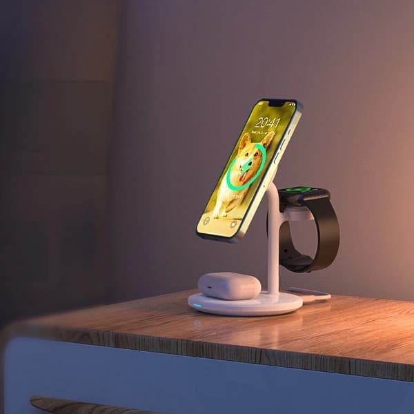 Choetech 3-in-1 Trådlös Laddare Magsafe 15W iPhone, Apple Watch, AirPods - Vit